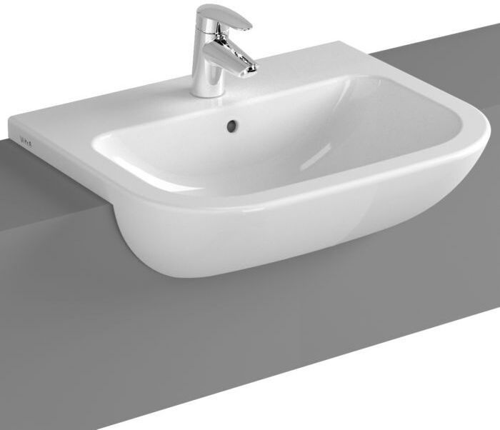 VitrA S20 Halbeinbau-Waschtisch 5524B003-0001 55x44cm, Überlauf/Hahnloch mittig, weiß