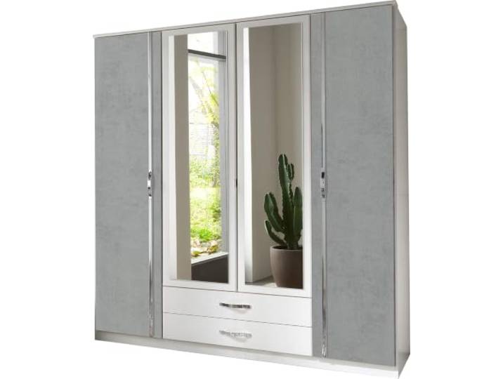 M Möbel-Direkt Deutschlands schnelle Möbel Kleiderschrank Duo in Weiß mit Beton mit Aufleistungen in Chrom – Drehtürenschrank 179 cm Breite
