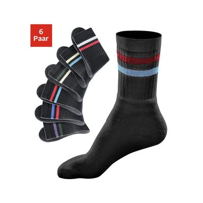 Freizeitsocken GO IN "Tennissocken Damen Herren Kinder Sportsocken Ringel Baumwollmischung", Herren, Gr. 43-46, schwarz, Baumwollmischung, geringelt, elastisch, Socken, mit Frottee, mit verstärkter Ferse & Spitze