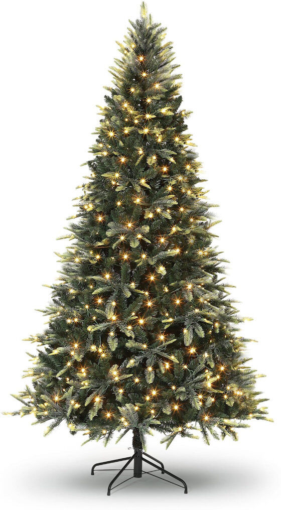 London Boutique Prelit Christmas Tree, Pencil Christmas Tree with 240 Warm White Lights-8 Modes, Automatic Hinged Expansion, Foldable Metal Stand, PE & PVC Xmas Trees 198cm H