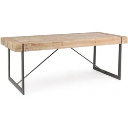 Esstisch Garrett aus Tannenholz, Massiv-Stil, rechteckig, natur, Metallgestell anthrazit, 200 cm