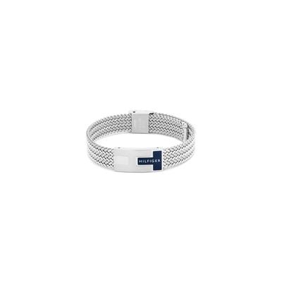 Edelstahlarmband TOMMY HILFIGER "NAUTICAL MESH", silber (edelstahlfarben, blau), Armbänder, Damen, 19cm, Edelstahl, Edelstahlarmband