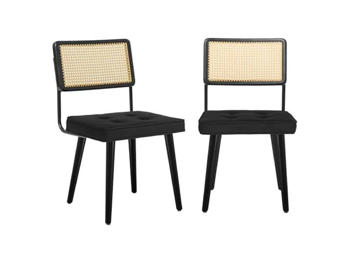 Garvee Esszimmerstuhl Set 2 Stück, Polsterstuhl mit Rattan-Rückenlehne, Massivholzbeine & gepolsterter Sitzfläche aus Samt, Moderne Küchen- & Wohnzimmerstühle für Esszimmer, Schwarz
