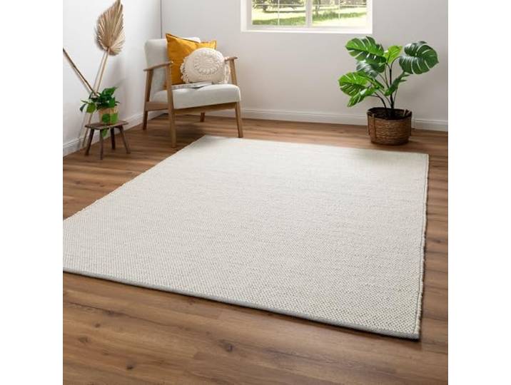 Steffensmeier Handwebteppich Benin aus 100% Schurwolle in Creme, mit Fusselstopp, Größe: 90x160 cm