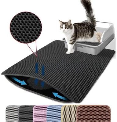 Uplift Picks Double Layer Waterproof Cat Litter Mat For Non Slip Litter Box Floor Protection black 55x75 Cm