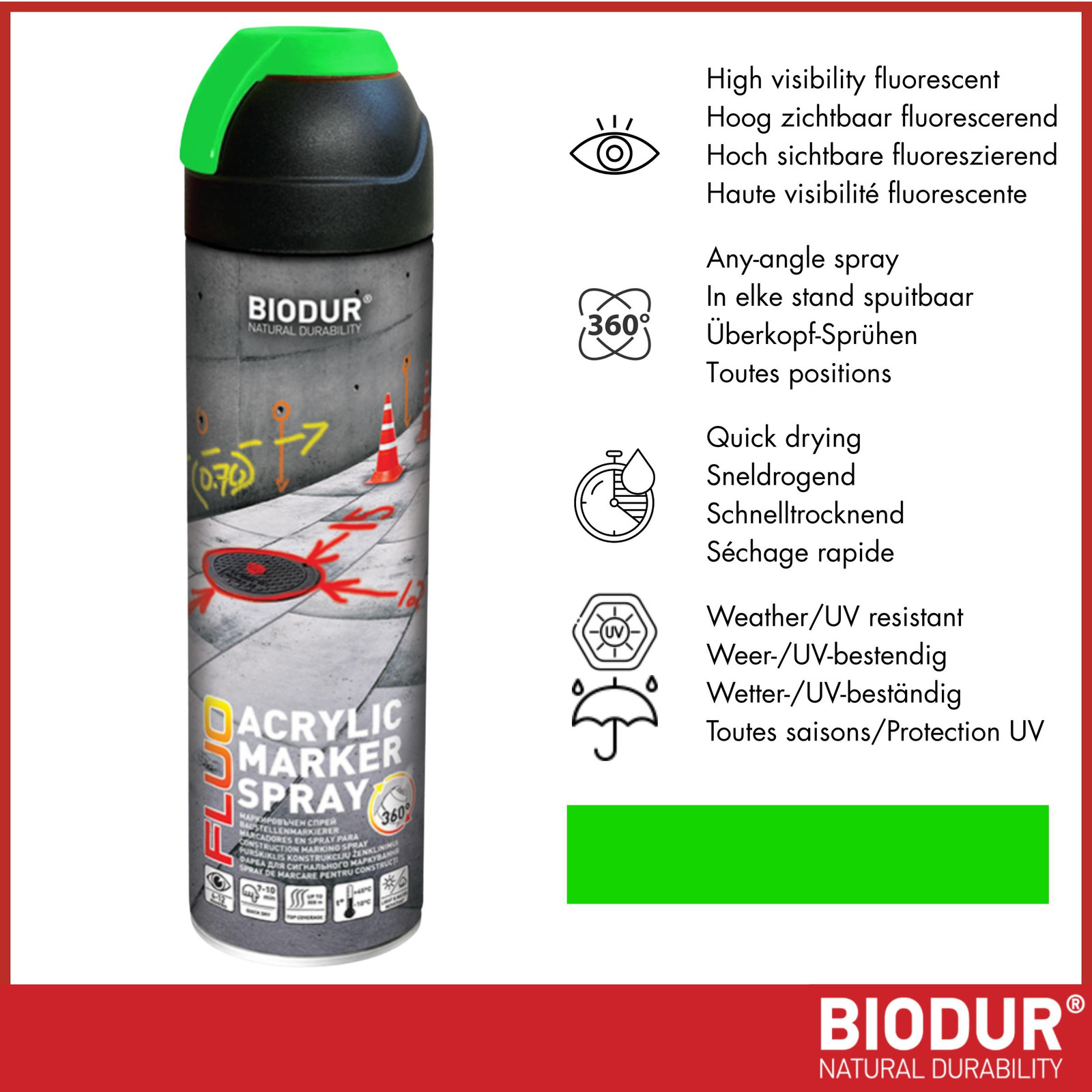 BIODUR Acryl Markeerspray Groen 500 ml Fluorescerend