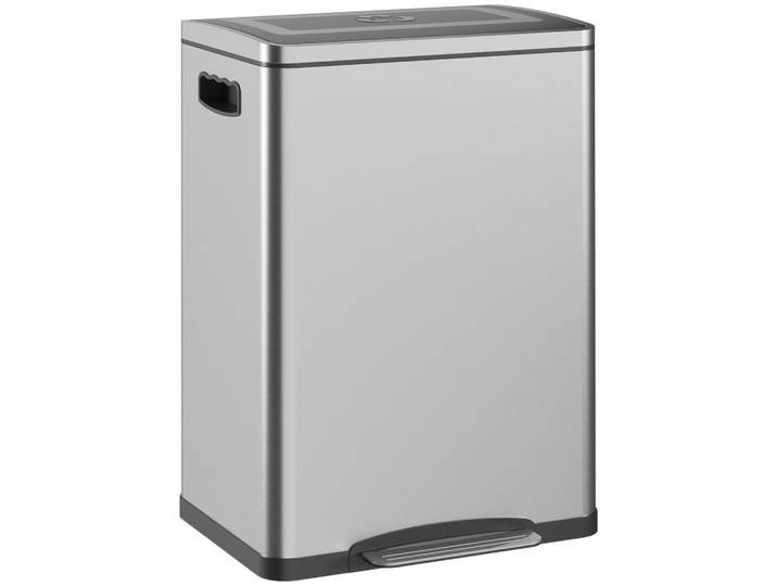 Homcom Mülleimer 40L Edelstahl, Silber, 40 x 34,8 x 59 cm, Silberfarben, Kunststoff, 34.8x59x70 cm, Haushalt & Reinigung, Reinigung, Mülleimer & Abfallsammler