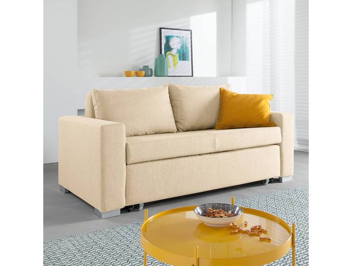 Schlafsofa Basic Weiß/Creme Stoff Doran 193cm mit Schlaffunktion Modern