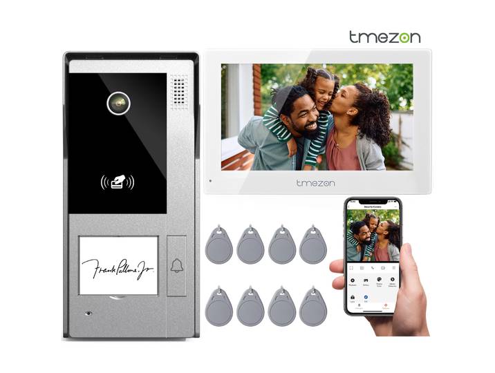 Système d'interphone domestique TMEZON Y10+160, sonnette vidéo intelligente IP sans fil WiFi 1080P 7 pouces avec 1 sonnette filaire 1080P, application Tuya