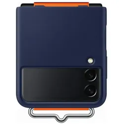 Samsung Silicone Cover mit Schlaufe (Samsung Galaxy Z Flip3), Smartphone Hülle, Blau, Orange