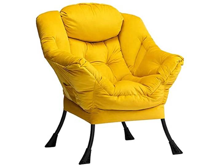 HollyHOME Sessel Wohnzimmer Ohrensessel Samt Relaxsessel Lesesessel Schlafzimmer Lounge Sessel Armlehnensessel mit Armlehnen, Gelb