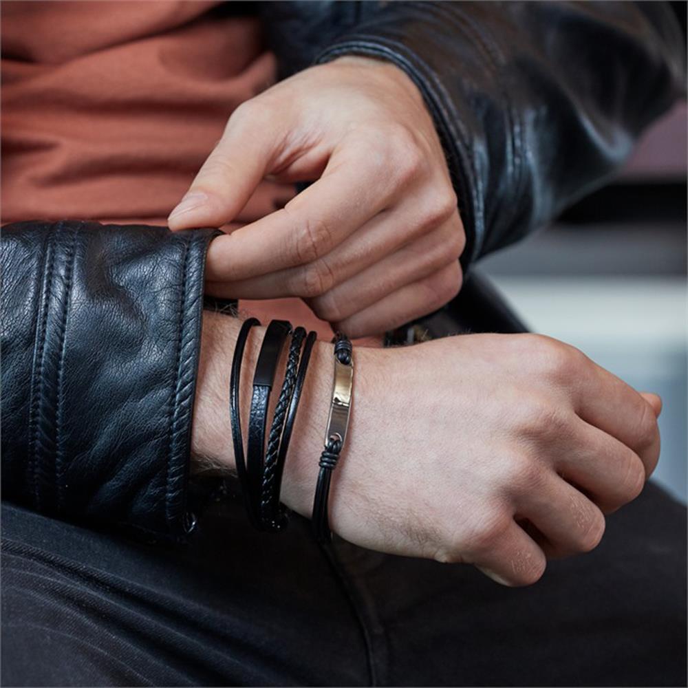 Unique Gravierbares Kunstlederarmband 4 Strähnen schwarz schwarz