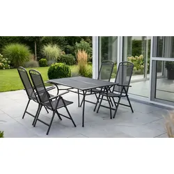 Gartenmöbel Set Metall Chania 5-teilig – Outdoor Möbel aus Metall , Anthrazit – rechteckiger Tisch mit Klappsesseln – ideale Sitzgruppe für Garten