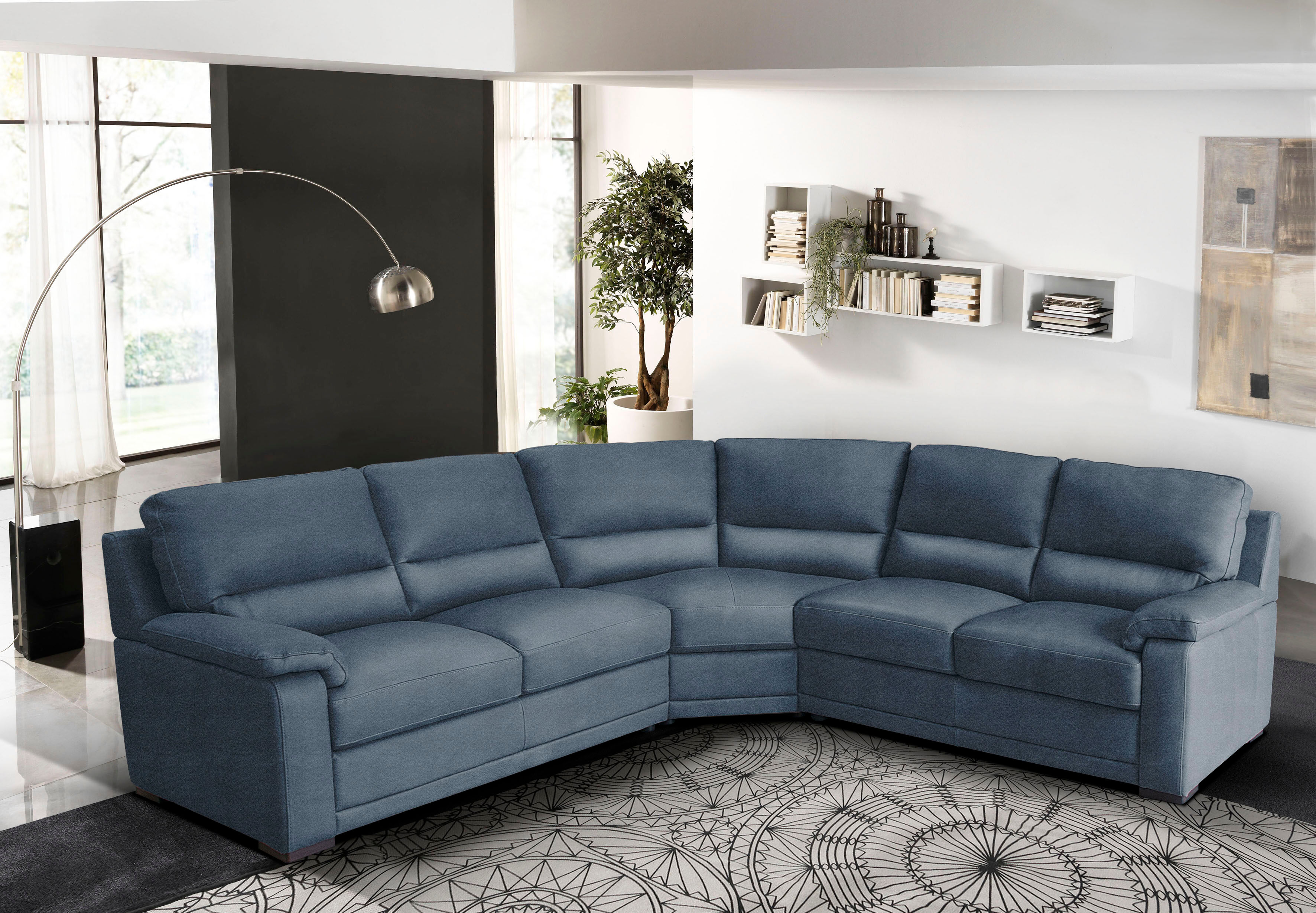 Ecksofa EGOITALIANO "Doris, modernes Designerecksofa in hochwertigen Microfaserqualitäten", blau (ozeanblau), B:266cm H:90cm T:246cm, Luxus-Micofaser CASHMERE in Lederoptik (100% Polyester) ist ein neues technisches Gewebe mit einem visuellen und taktilen