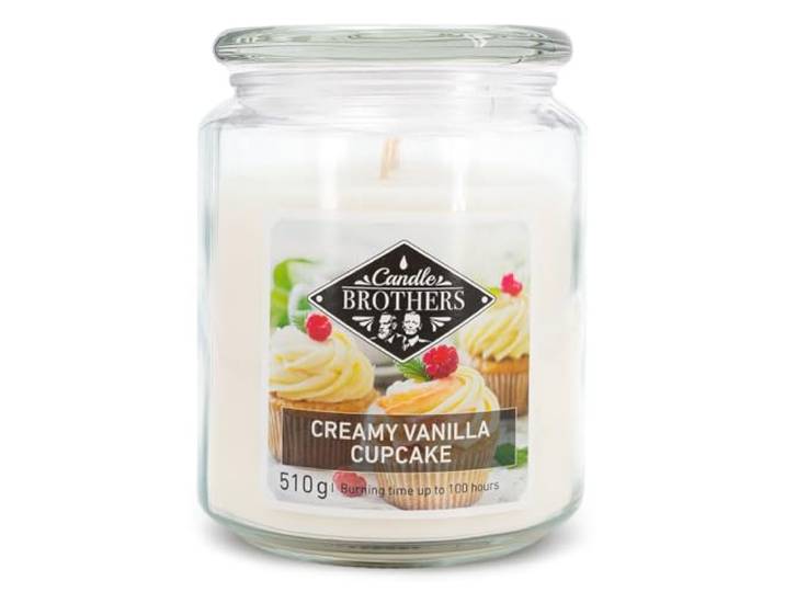 Candle-Brothers Bougie parfumée Creamy Vanilla Cupcake\, en Verre\, 2 mèches\, 510 g\, jusqu'à 100 Heures\, crème