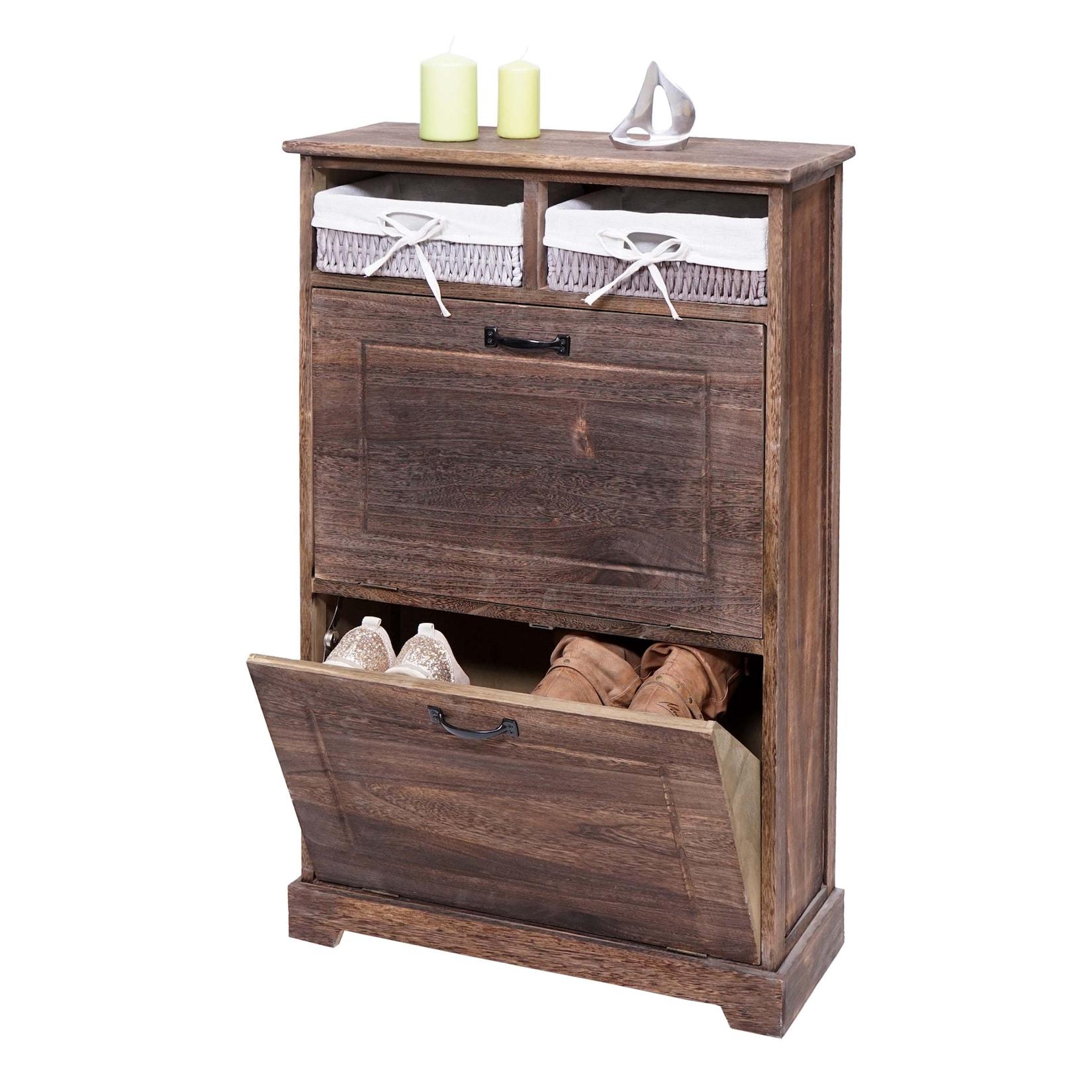 Schuhkipper MCW-H19, Schuhschrank Schuhregal Schuhablage, Massiv-Holz Shabby-Look Korb-Schublade 100x60x24cm ~ braun