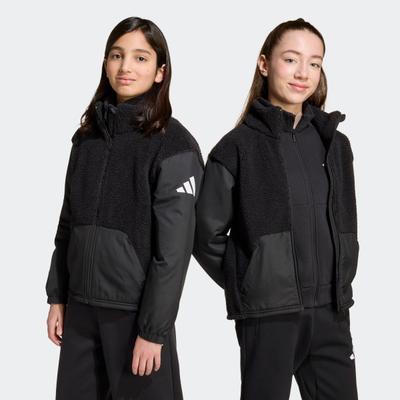 Fleecejacke ADIDAS SPORTSWEAR "FÜR KINDER", Jungen, Gr. 176, schwarz-weiß (schwarz, weiß), Obermaterial: 100% Polyester, Jacken Fleecejacke