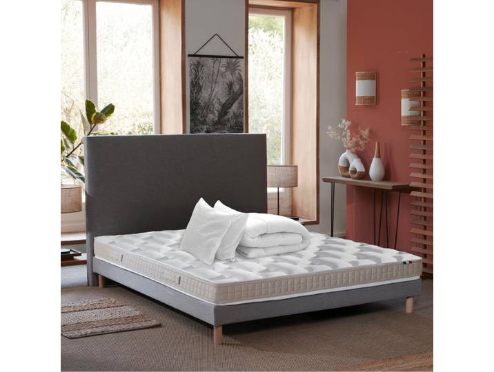 Matelas latex 5 zones sommier oreiller & couette 140x190 gris