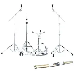 Pearl Hardware Set HWP-834 5-teilig mit Schlagzeugstöcken (Acoustic-Drum), Schlagzeug, Silber
