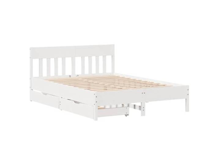 KTHLBRH Weißes Bett 120 x 200 cm Massivholz Kiefer Mit Kopfteil, 2 Schubladen mit Rollen, Lattenrost, Einzelbett