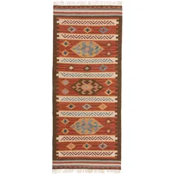 benuta Pure Handgewebter Kelim Zohra Multicolor/Rot 80x200 cm - Bunter Teppich für Wohnzimmer