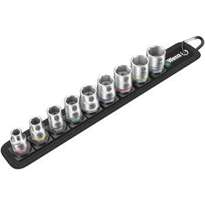 Wera Steckschlüssel Belt B 4 Zyklop, 9-teilig, 8 - 19mm Schlüsselweite - 29mm Länge, 3/8 Zoll