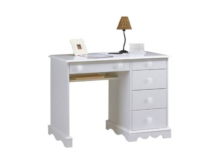 Bureau - Blanc - Demi-Ministre - 5 Tiroirs - 1 Etagère - Style Anglais