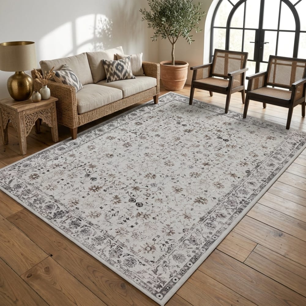 STUDIO DECO Tapis vintage rosace lavable en machine crème 240x340cm Beige 340x0x240cm