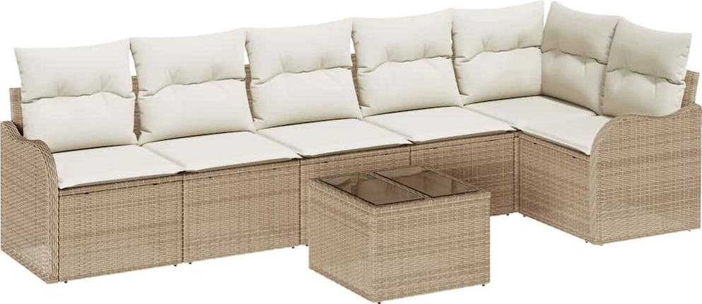 Modulares Gartenmöbel-Set, 7-teiliges Outdoor-Sofa mit Stauraum, Poly Rattan & pulverbeschichtetem Stahlrahmen, 6 Sitzplätze, Braun, mit Kissen