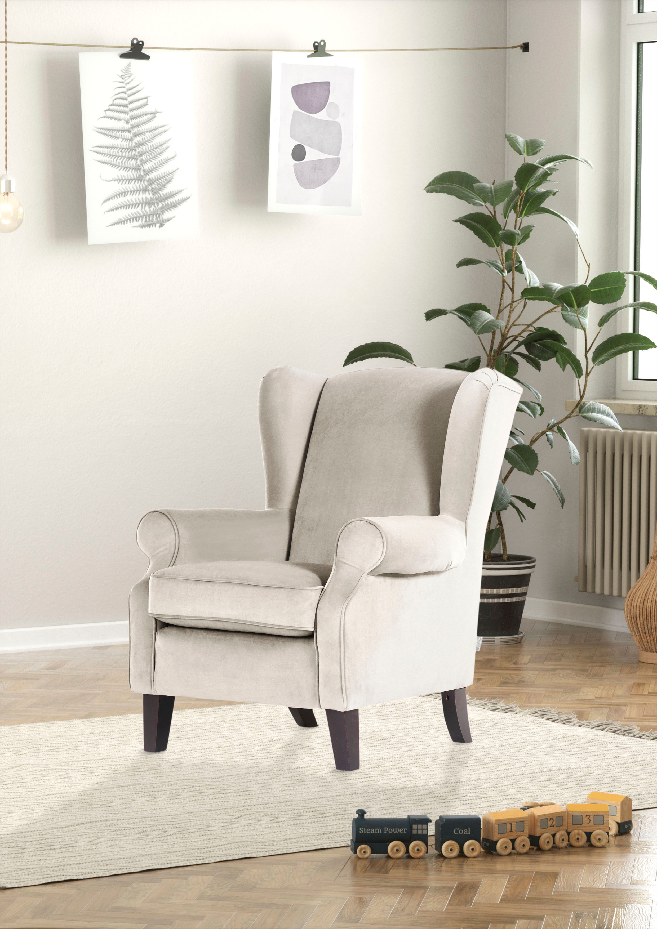 Ohrensessel GUTMANN FACTORY, beige, B:83cm H:102cm T:87cm, 100% Polyester, Sessel, Ohrensessel