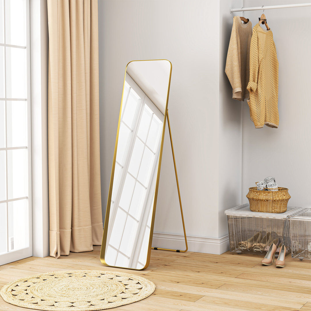 Fairmont Park HOMCOM Full Length Mirror, Full Body, Curved Corners, 40x160 cm, Gold Tone Gold 160cm H X 40cm W X 6cm D