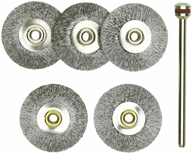 Proxxon Brosses à roue, acier, 22 mm, 5 pièces + 1 support (28952)