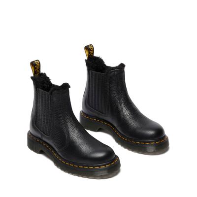 Winterboots DR. MARTENS "2976 Leonore II", Damen, Gr. 36, schwarz, Leder, Schuhe Winterboots, Blockabsatz, Stiefelette, Schlupfboots mit Fellimitat am Schaftrand