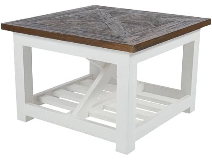 CLP Couchtisch Holz quadratisch 60x60 cm Bastrop, Sofatisch eckig Landhausstil, Beistelltisch klein rustikal Farbe braun