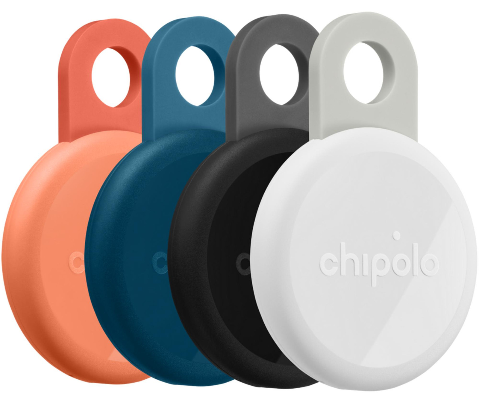 Chipolo Loop 4-pack oplaadbare trackingtags in antraciet, lichtgrijs, marineblauw en koraal