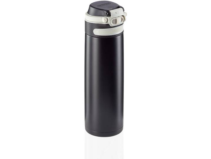 Thermoflasche LEIFHEIT Flip , schwarz, H:25cm, Edelstahl, Polypropylen (PP), Silikon, Trinkflaschen, Thermoflasche, 600 ml