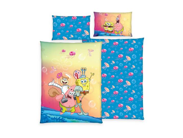 Kinderbettwäsche HERDING Spongebob 160 x 210 cm , bunt (mehrfarbig), Renforcé (Bio-Baumwolle), B/L:, Renforcé (Bio-Baumwolle), Obermaterial: 100% Baumwolle, Bettwäsche, Kinderbettwäsche