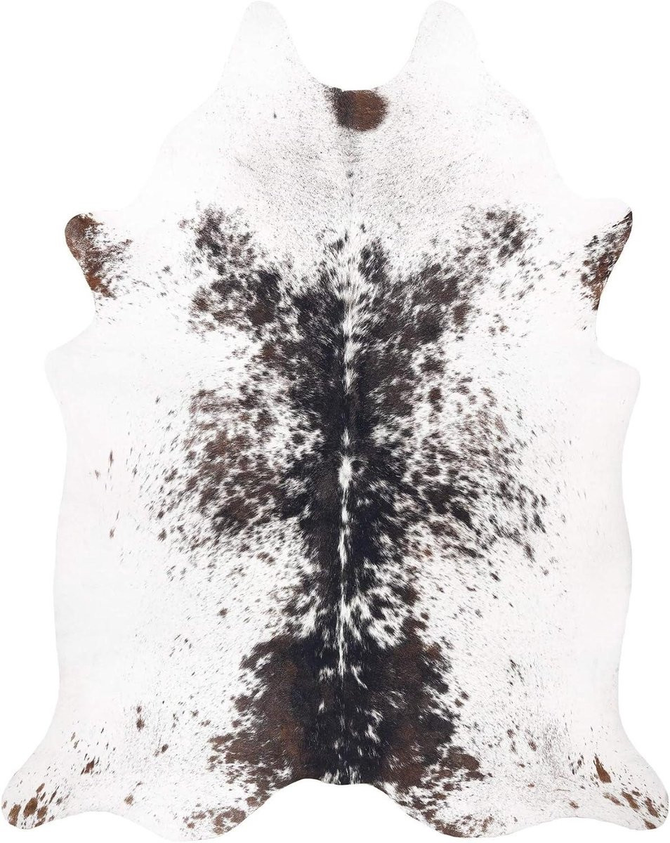Tapijt met koeienhuid print in wit en bruin, kunstleer en polyester, 100 x 150 cm