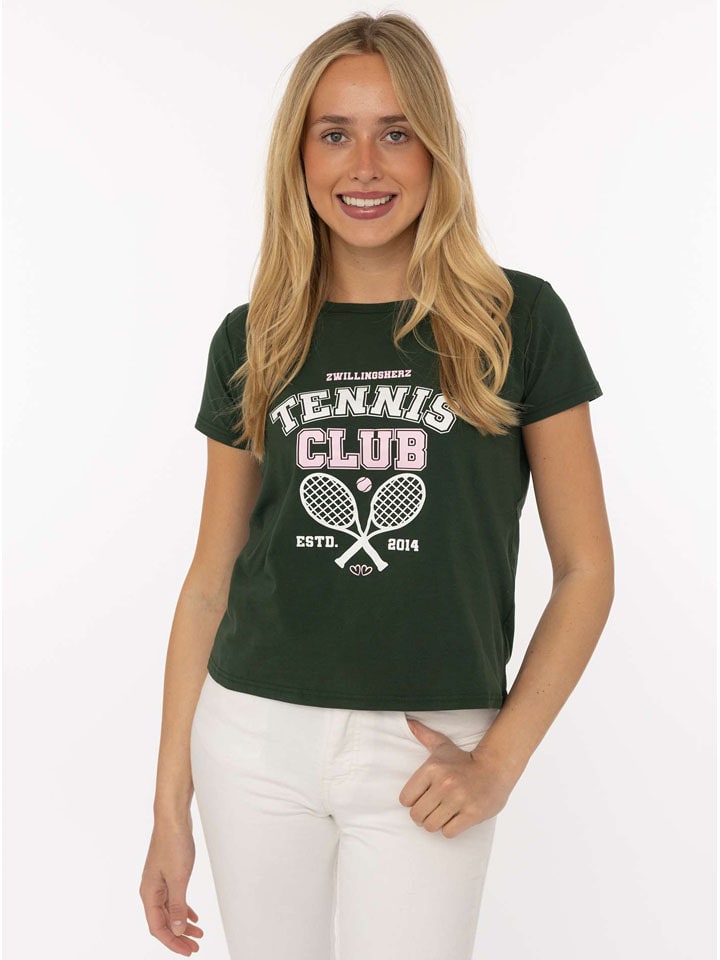Zwillingsherz Shirt "Tennis Club" in Grün - XXL