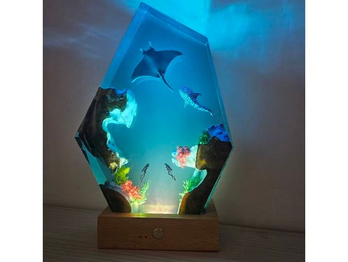 Lampe en résine thème océan, belle veilleuse artistique créative, décoration artisanale, lampe de Table USB, élément de tortue de mer Manta Diver