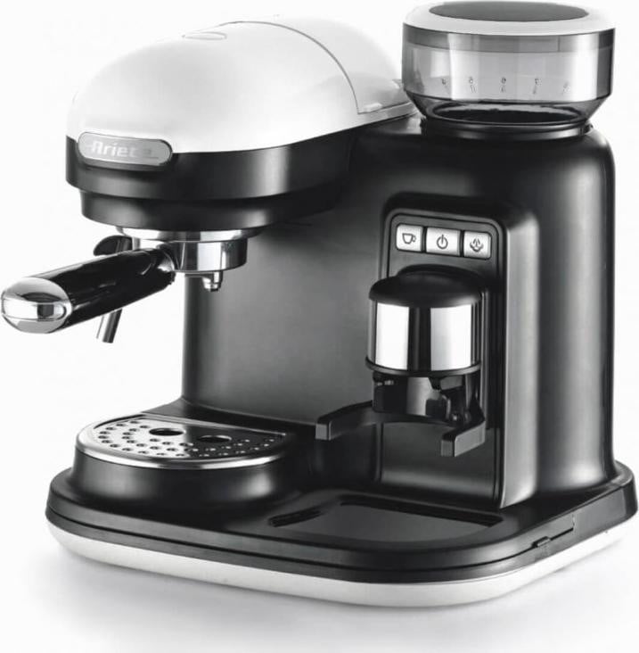 Ariete MODERNA Espressomachine met pistonfilter en ingebouwde molen, zwart/wit
