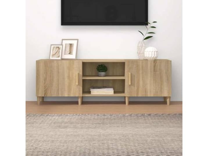 HEFZGDB TV-Schrank Sonoma-Eiche 150x30x50 cm Holzwerkstoff mit Fächern und Ablagen für Multimedia-Geräte und Stauraum, Stabile Tischplatte und Wandhalterung für Sicherheit,