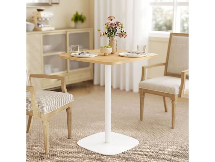 HOMCOM Table Carrée 60x60cm Bois Naturel et Blanc Acier