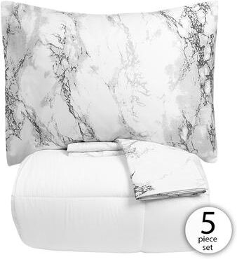 Porch & Den Moro Luxury 5 Piece Bed In A Bag Comforter & Marble Print Sheet Set