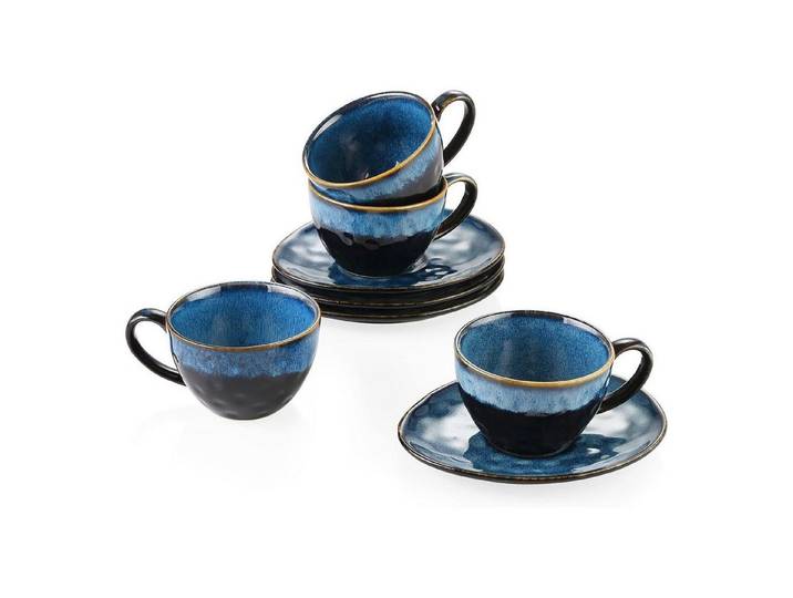 LuxusKollektion Kaffeeservice Kaffeeservice Steingut STARRY 8-teilig blau Vintage Look für 4