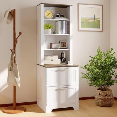"Garvee 72"" Tall Bookcase with 2 File Drawers, Modern 5 Tier Bookshelf with Adjustable Shelves, Storage Cabinet"