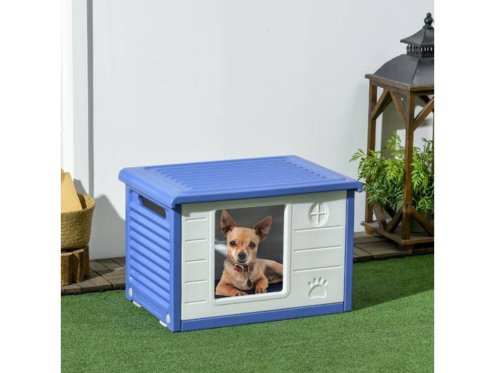 PawHut Lot de 2 Niches Extérieures Plastique Bleu et Blanc