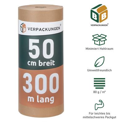 1 x Natronmischpapier (0,5 x 300 m) Packpapier braun reißfest Kraftpapier Verpackungsmaterial Polstermaterial BB-Verpackungen