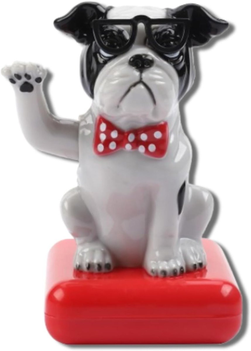 Schattige Hondenfiguur voor Auto Dashboard, Waving Dog Ornament, Swingende Arm Decoratie voor Thuis en Auto (Zwart Witte Hond)