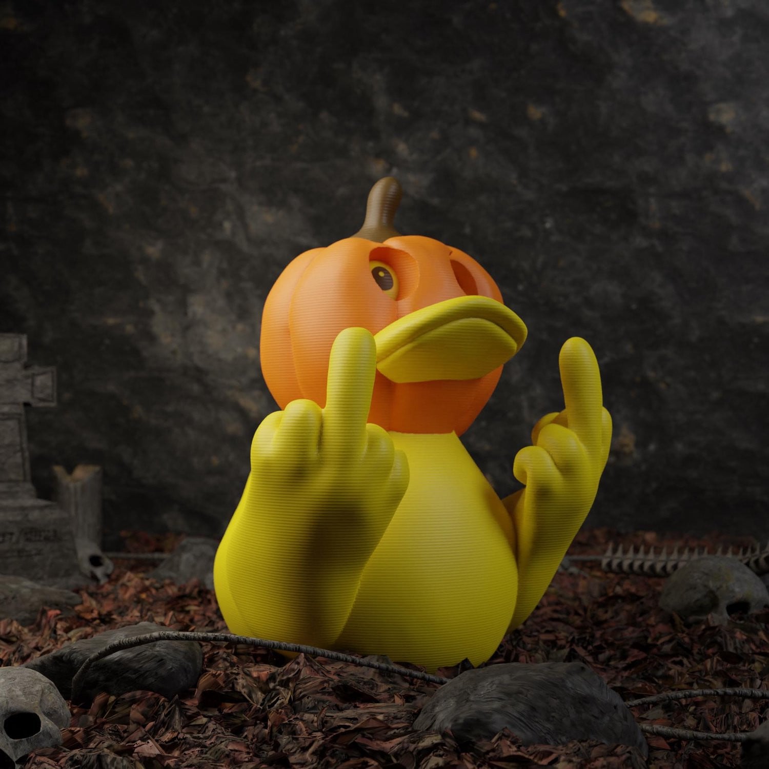 AnimalsAttitude Grote Pompoen Eend met Middelvinger 3D-geprint Halloween Beeldje
